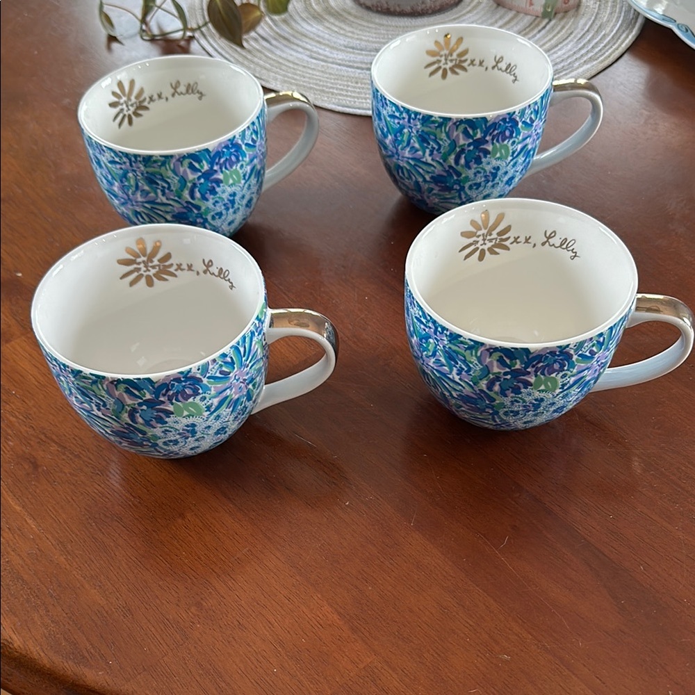Lilly Pulitzer Blue Floral Mugs Set of 4